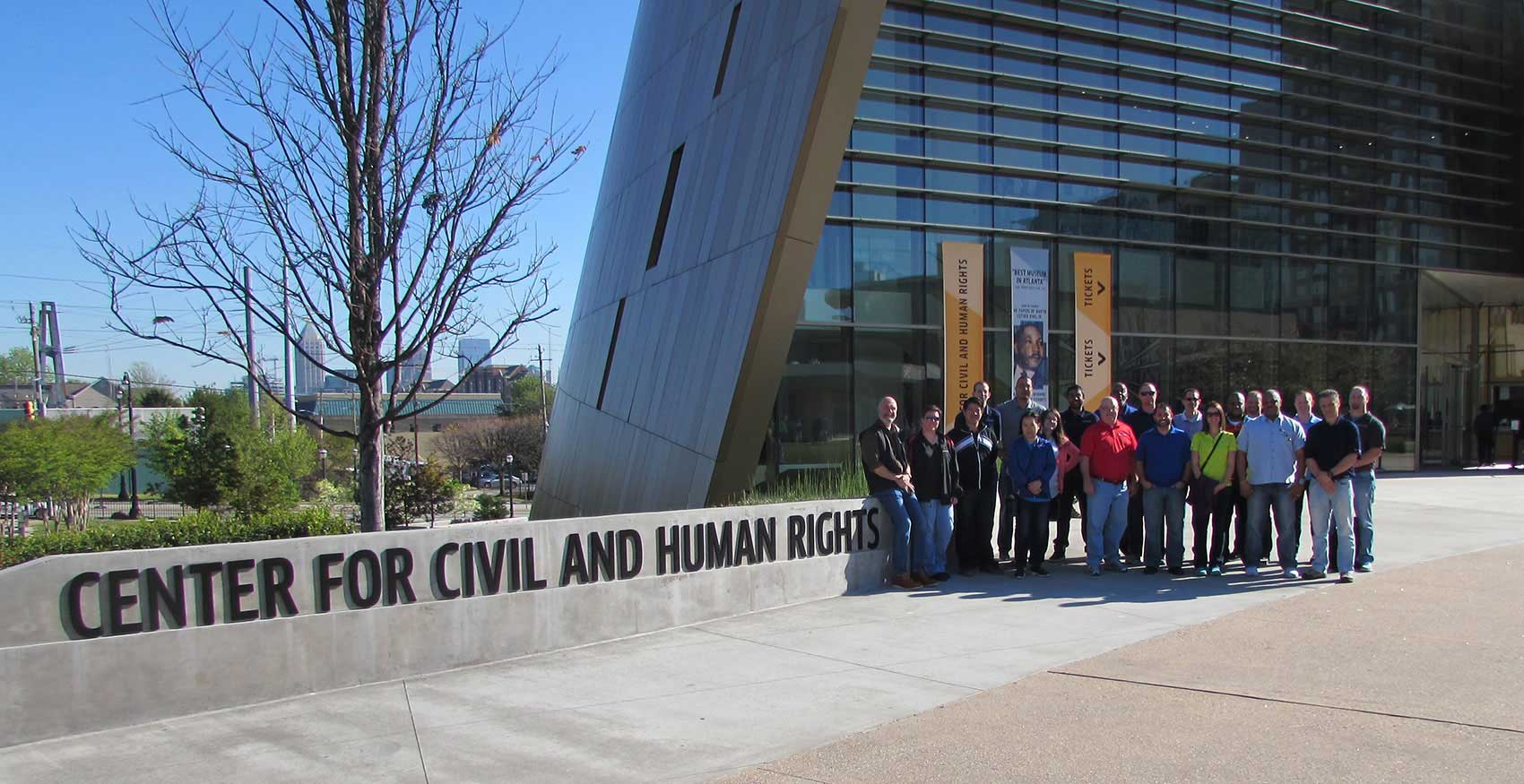 Group of people standing in front of Center for Civil and Human Rights building